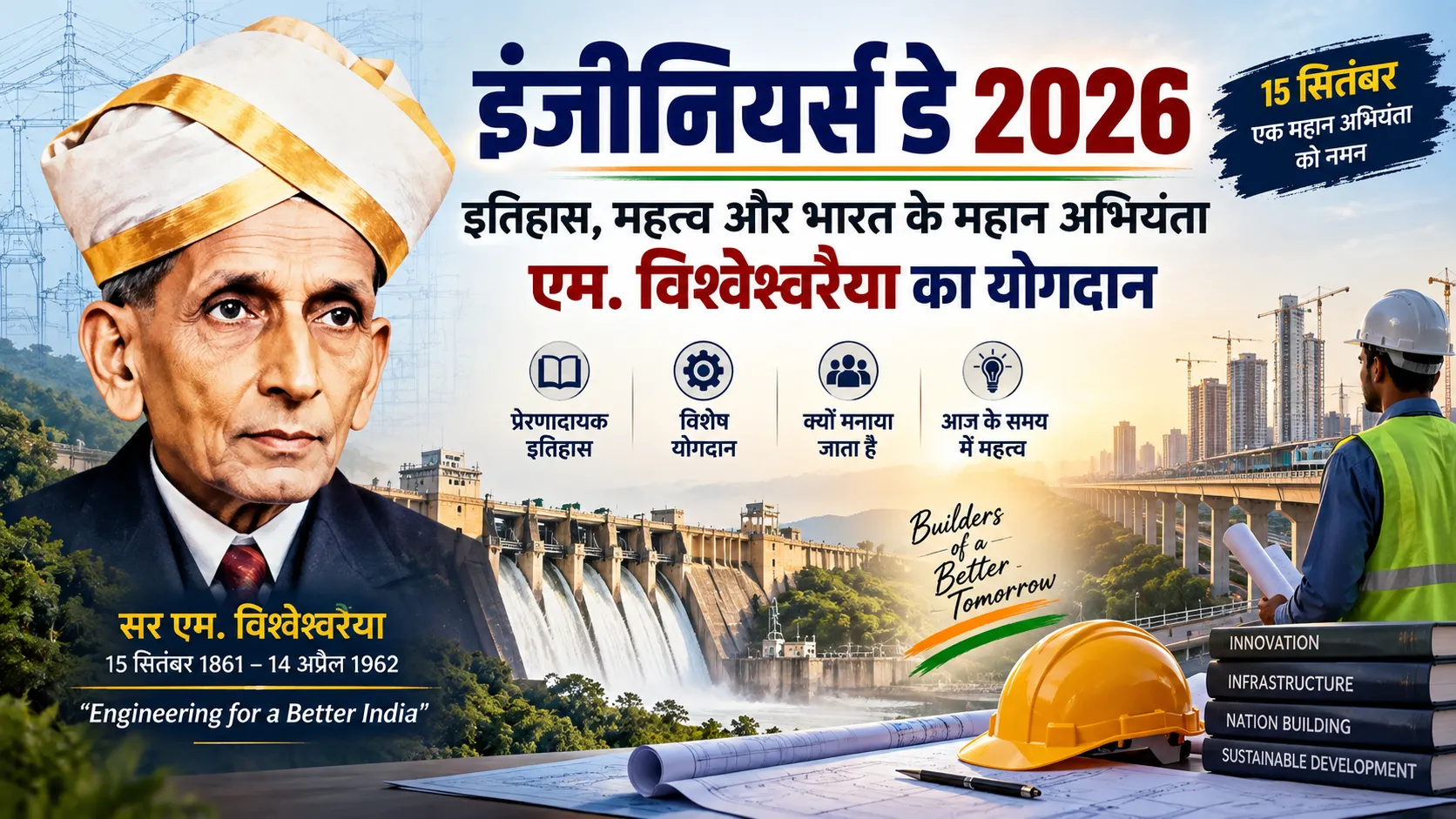 इंजीनियर्स डे 2026 पर सर एम. विश्वेश्वरैया और उनके इंजीनियरिंग योगदान की तस्वीर