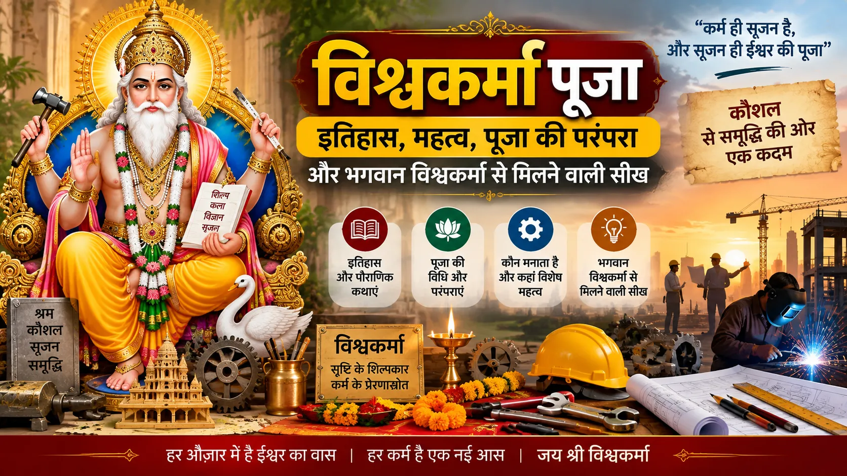 विश्वकर्मा पूजा : इतिहास, महत्व और भगवान विश्वकर्मा से मिलने वाली सीख