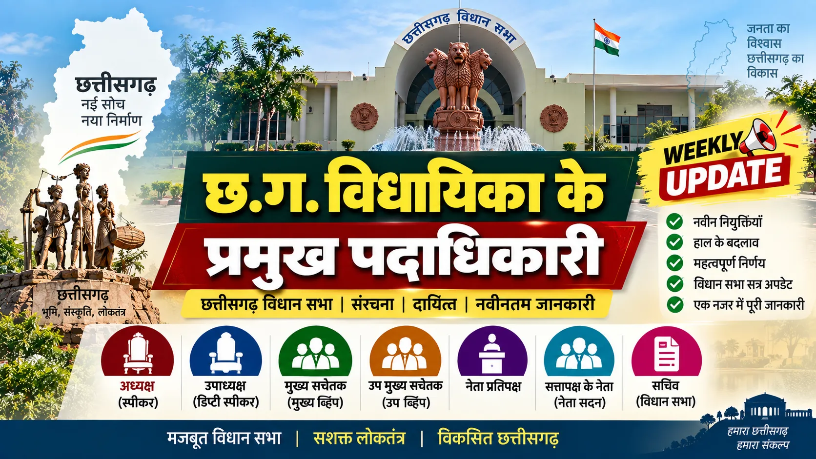 छत्तीसगढ़ की विधायिका और विधानसभा की संरचना एवं प्रमुख पदाधिकारियों का नाम