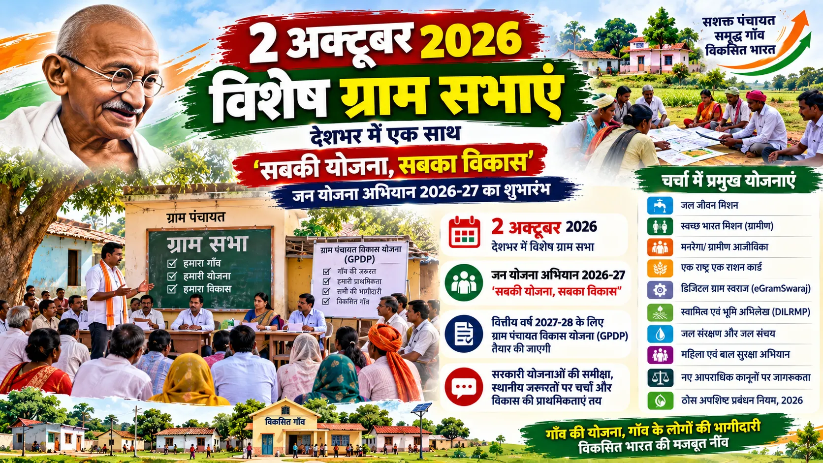2 अक्टूबर 2026 विशेष ग्राम सभा और सबकी योजना सबका विकास अभियान के तहत ग्राम पंचायत विकास योजना